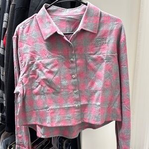 Salty Honey Pink and Gray Plaid Button-Up Shirt